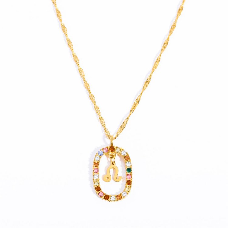 Zircon Openwork Oval Constellation Zodiac Necklace