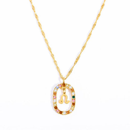 Zircon Openwork Oval Constellation Zodiac Necklace