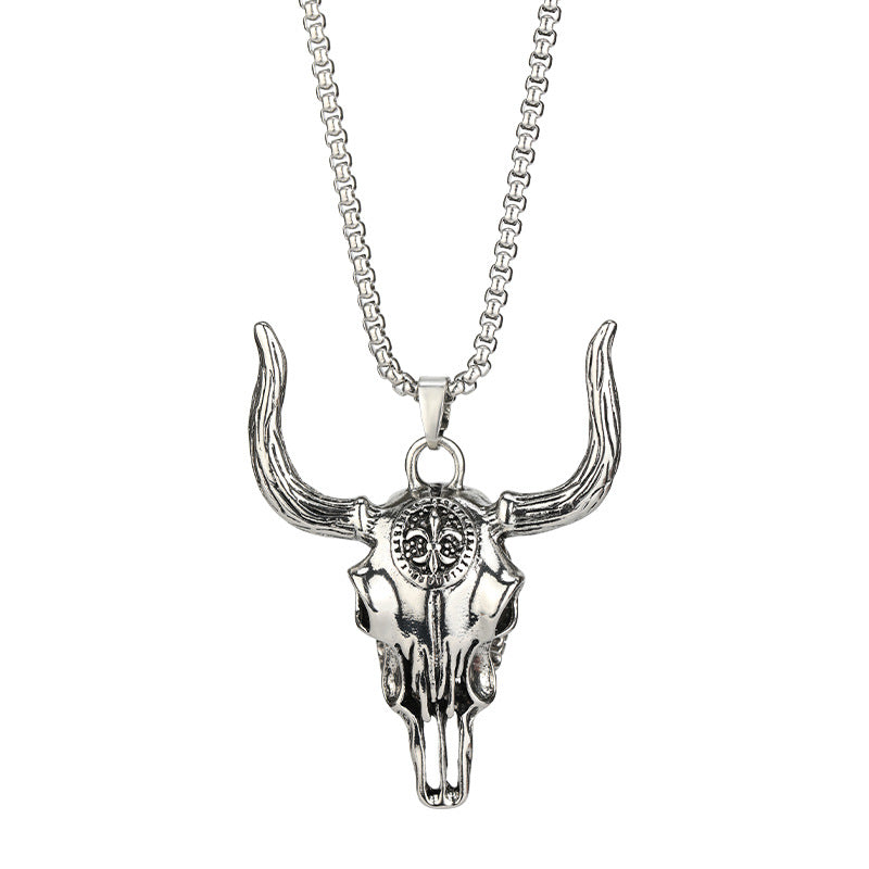 Wild Bull Skull Cool Man Titanium Steel Necklace