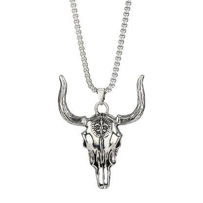Wild Bull Skull Cool Man Titanium Steel Necklace