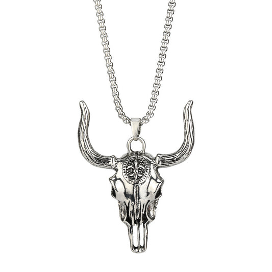 Wild Bull Skull Cool Man Titanium Steel Necklace