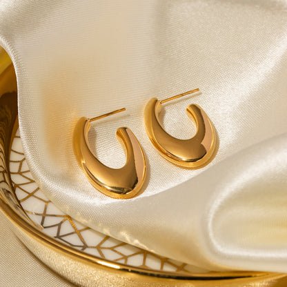 Oval U-shaped Earrings Titanium Steel Gold Earrings