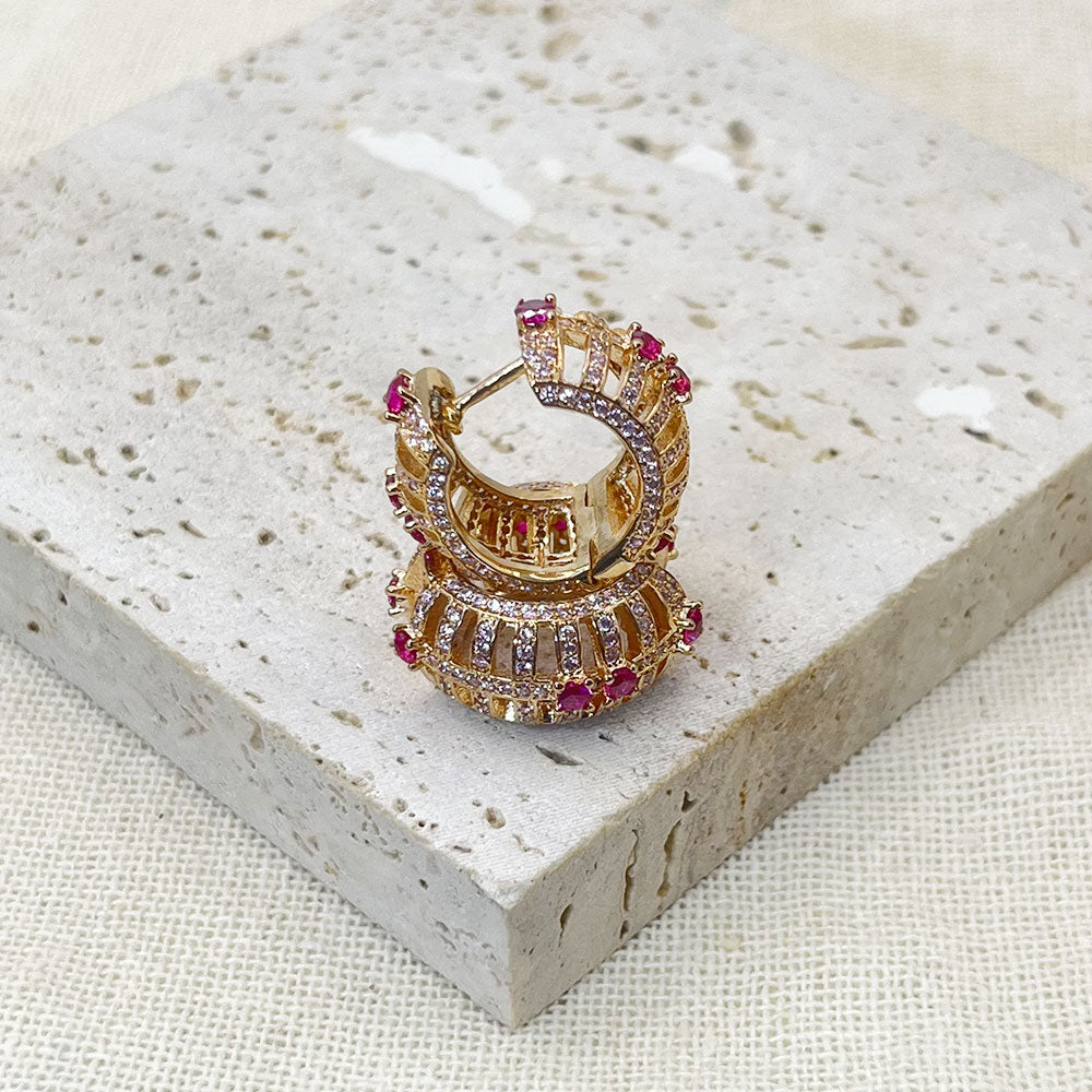 Rose Gold Chunky Hollow Inaild Zircon Earrings