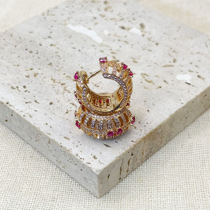 Rose Gold Chunky Hollow Inaild Zircon Earrings