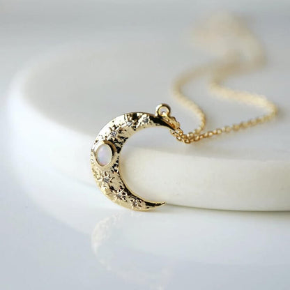 Golden Moon Opal Pendant Clavicle Necklace