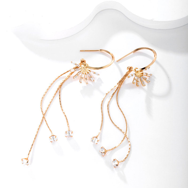 K Gold-plated Long Zircon Earrings with Tassels