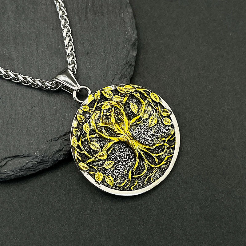 Retro Viking Rune Tree Of Life Pendant Necklace