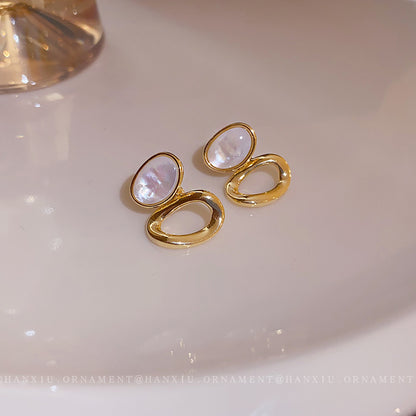 Electroplated Silver Needle Oval Irregular Earrings