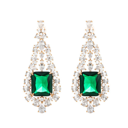 Imitation Emerald Micro-encrusted Zirconium Earrings