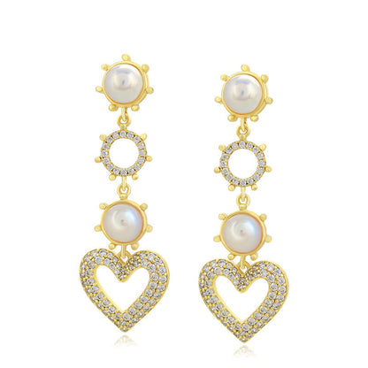 Micropaved Zirconia Heart-shaped Imitation Pearl Earrings