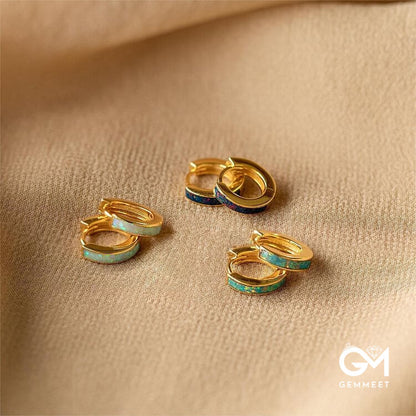 Opal Inlay Huggie Earrings