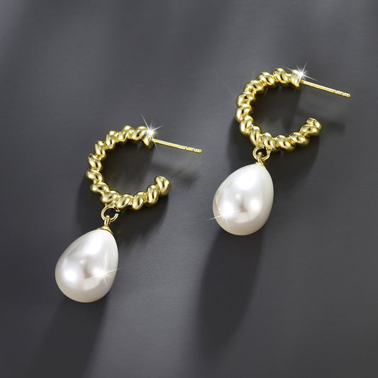 Twist Drop-shaped Imitation Pearl Earrings