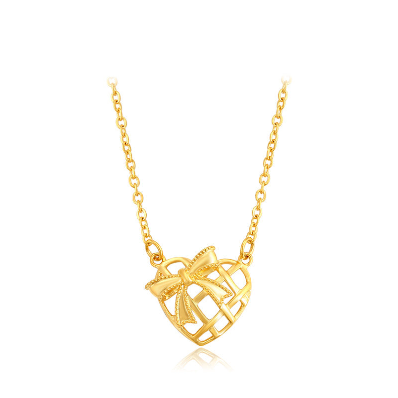 Gold Bow Hollow Heart Alloy Necklace