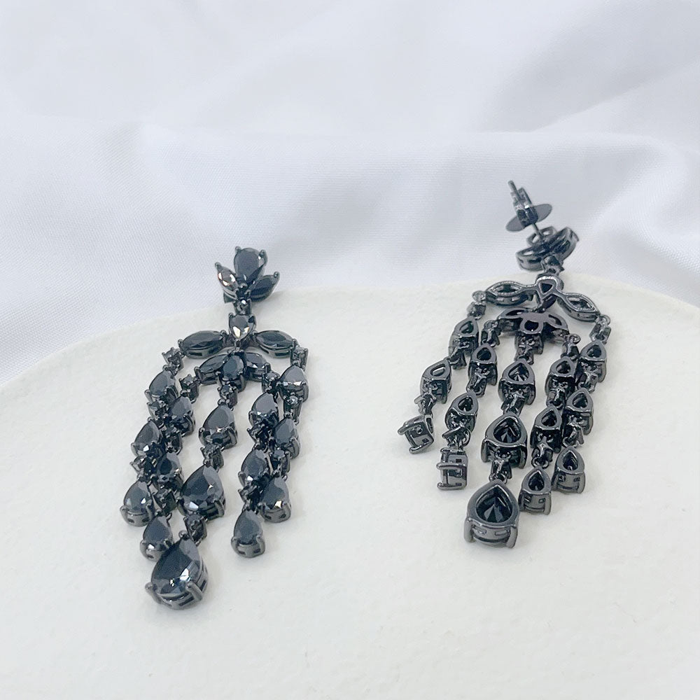 Tassel Drop Water Black Zircon Earrings
