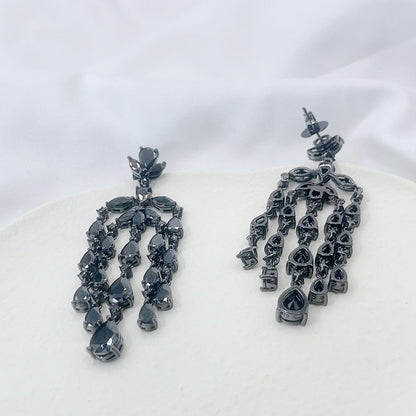 Tassel Drop Water Black Zircon Earrings