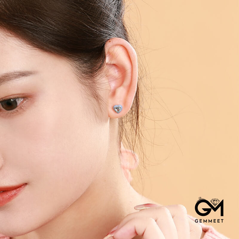 S925 Sterling Silver Blue Heart Drop Rubber Earrings