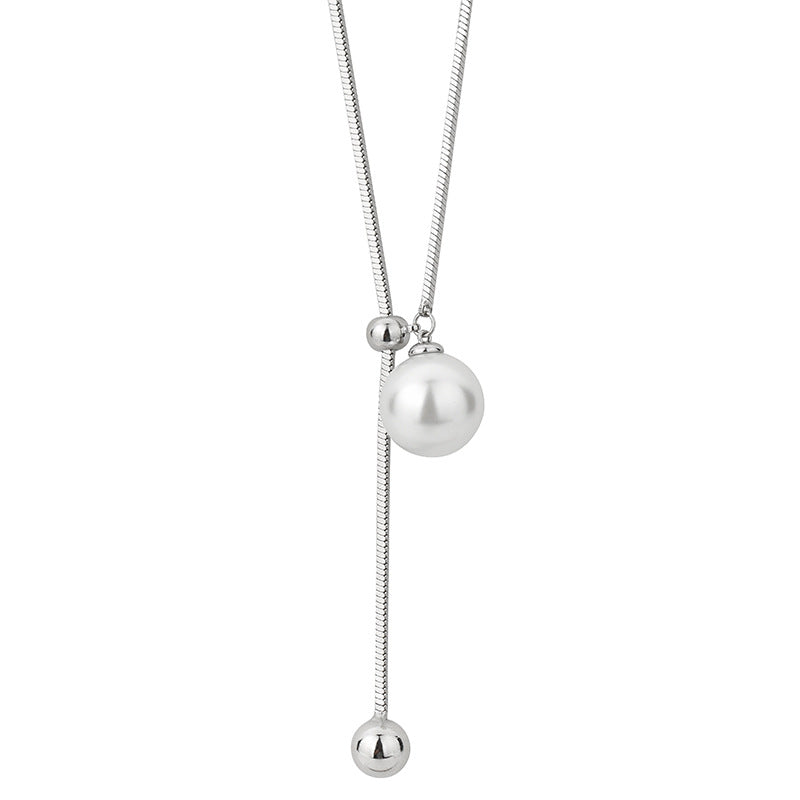 Titanium Steel Pearl Elegant Fashion Long Necklace