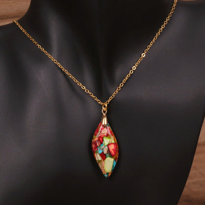 Simple Stainless Steel Cross Chain Willow Leaf Shape Pendant Necklace