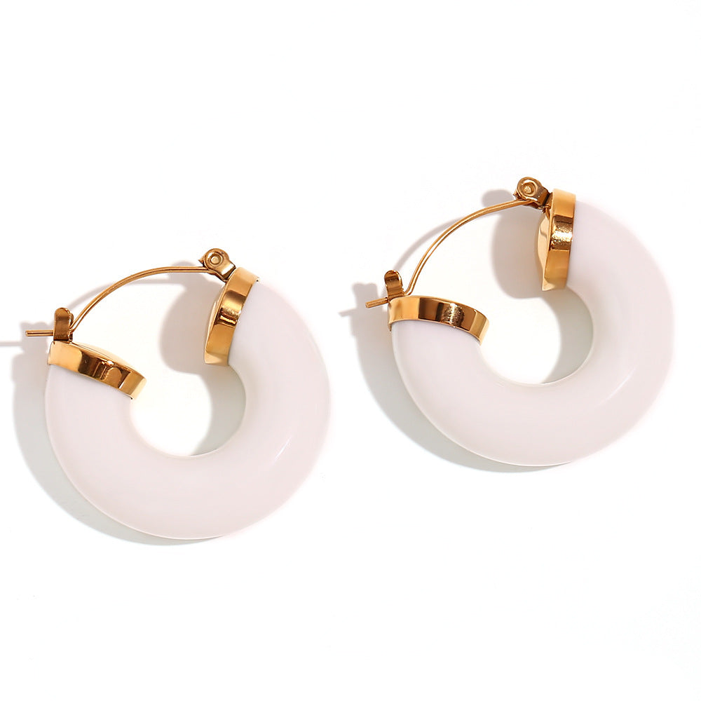 Stainless Steel Acrylic Ring Tube C-shaped Earrings