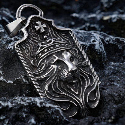 Crown Lion Head Cross Stainless Steel Pendant