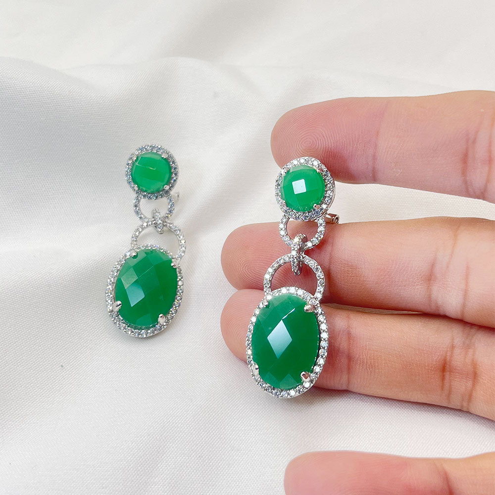 Double Green Zircon Hoop Earrings