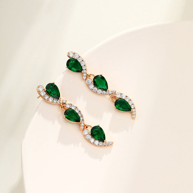 Contrast Color Water Drop Long Tassel Zircon Earrings