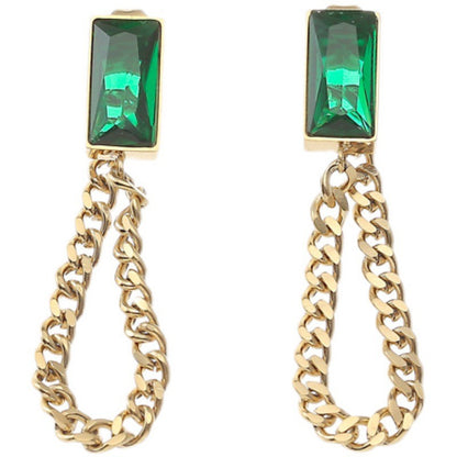 Green Fringe Temperament Titanium Steel Earrings Anti-allergy