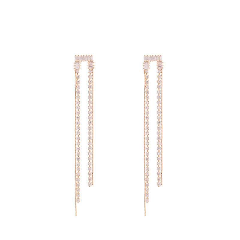 Micro-paved Zircon Long Tassel Earrings