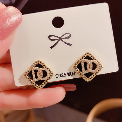 High Touch Simple D Letter 925 Silver Needle Earrings