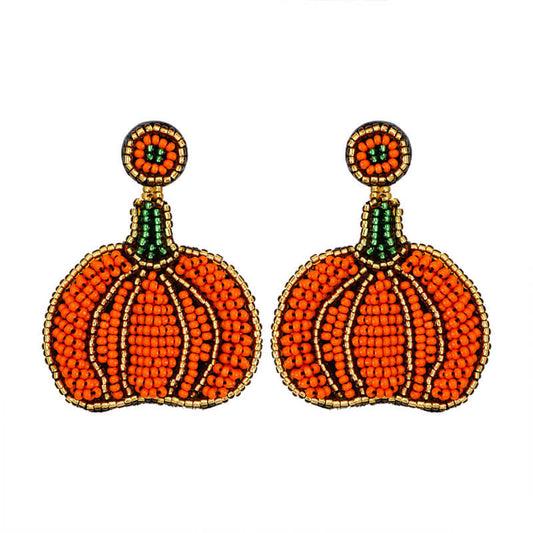 Halloween Retro Pumpkin Earrings Bohemian High-end Handmade Rice Bead Earrings
