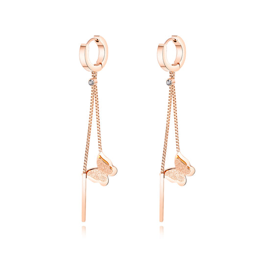Long Tassel Butterfly Titanium Steel Drop Earrings