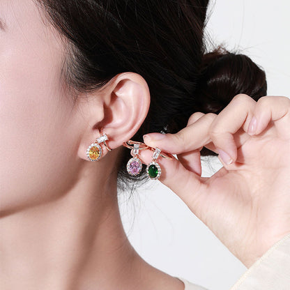 Retro Style Oval Inlaid Colorful Zircon Non-pierced Earrings