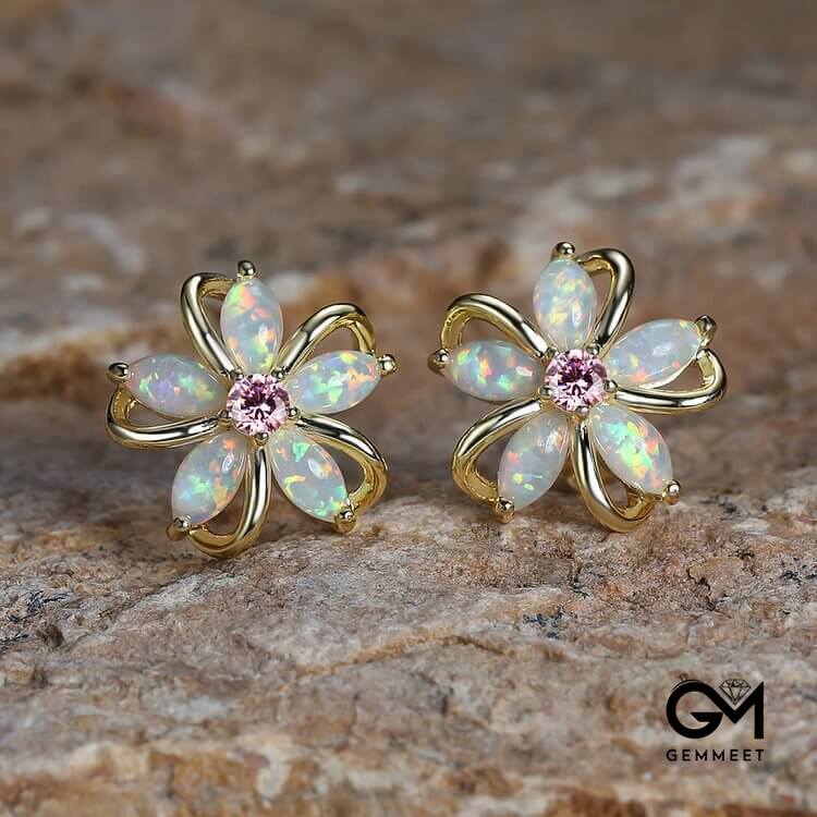 Opal Zircon Cherry Blossom Shaped Earrings