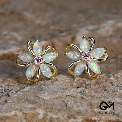 Opal Zircon Cherry Blossom Shaped Earrings