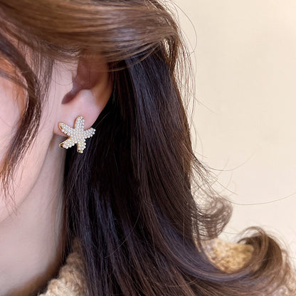 Silver Pin Personality Pearl Star Earrings