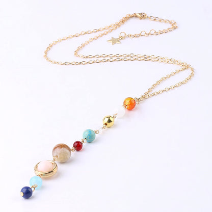 Eight Planets Gold-plated Necklace Long Pendant