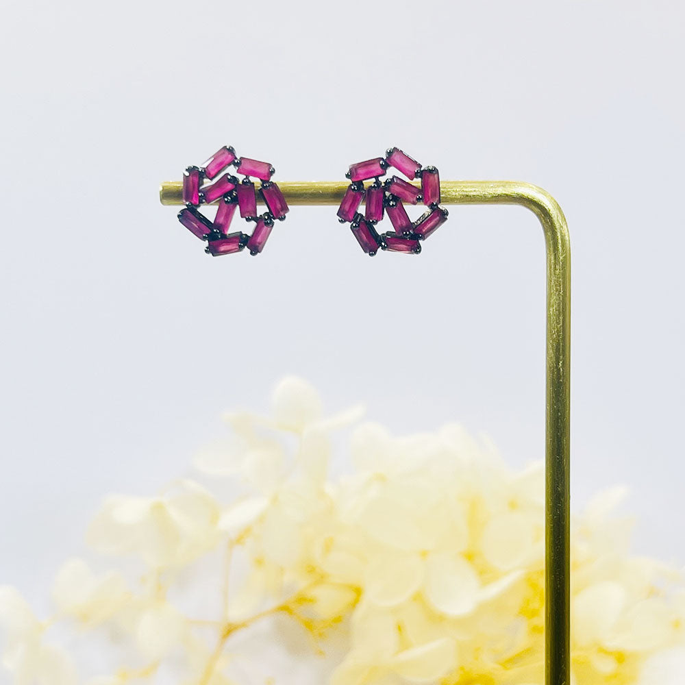 Square Snowflake Pink Zircon Earrings