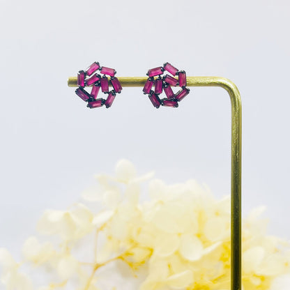 Square Snowflake Pink Zircon Earrings
