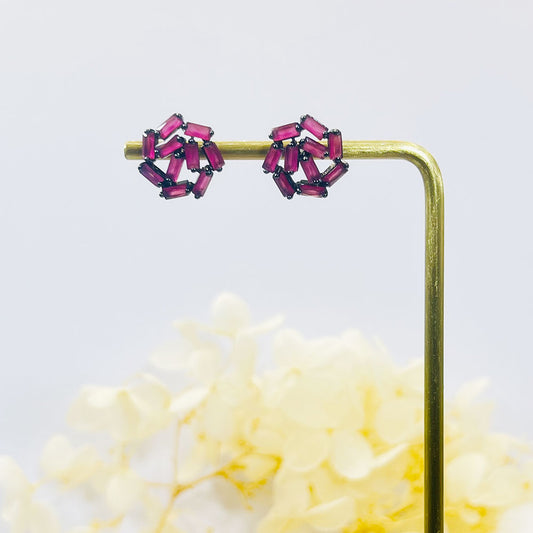 Square Snowflake Pink Zircon Earrings