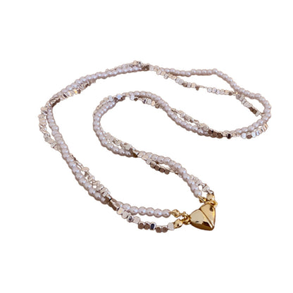 Broken Silver Pearl Love Magnetic Necklace