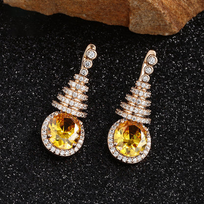 Oval Christmas Tree Full Zircon Drop Earrings for Women
