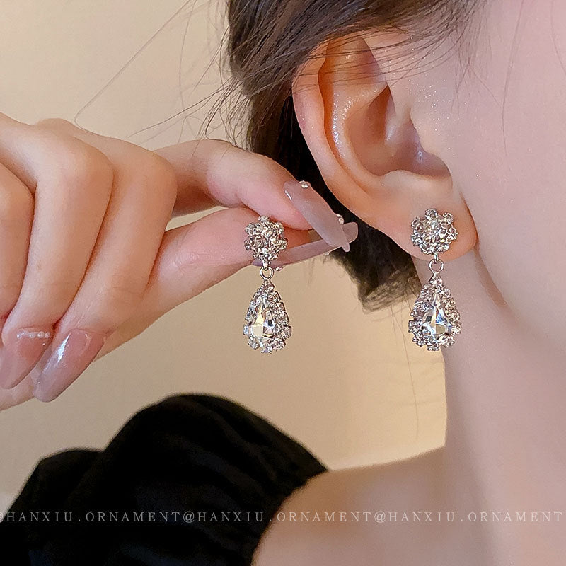 Silver Needle Zircon Water Drop Geometric Earrings