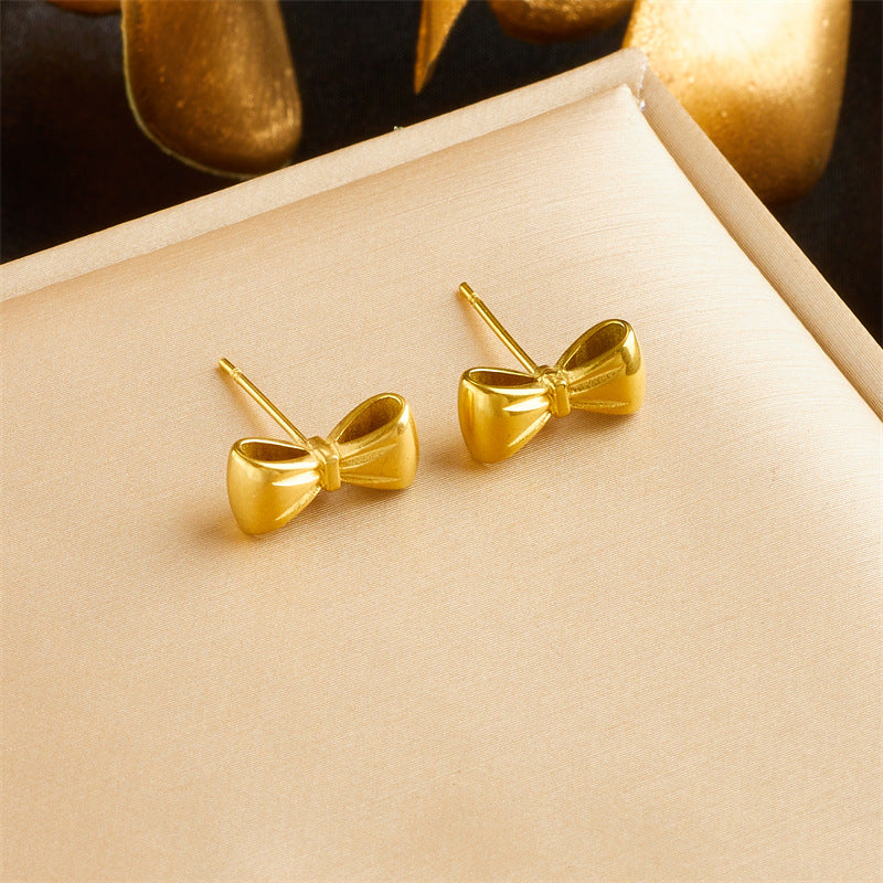 The Bow Is Simple and Small, Matching Titanium Steel Earrings