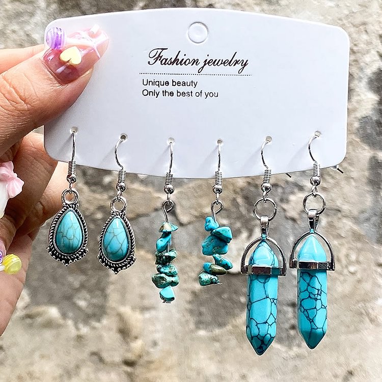 Turquoise Earrings Multi-layered Necklace Set