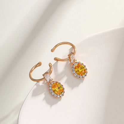 Retro Style Oval Inlaid Colorful Zircon Non-pierced Earrings