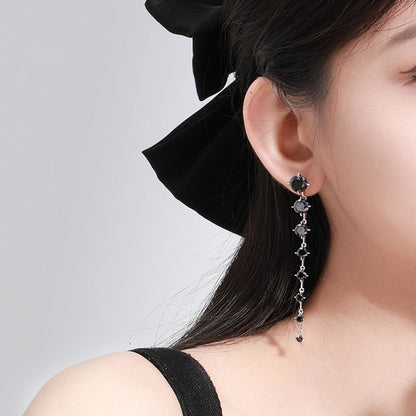 Retro Baroque Tassel Black Zirconia Long Earrings