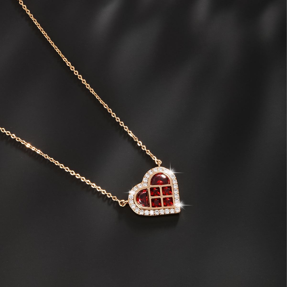 Red Heart Necklace with Zirconia
