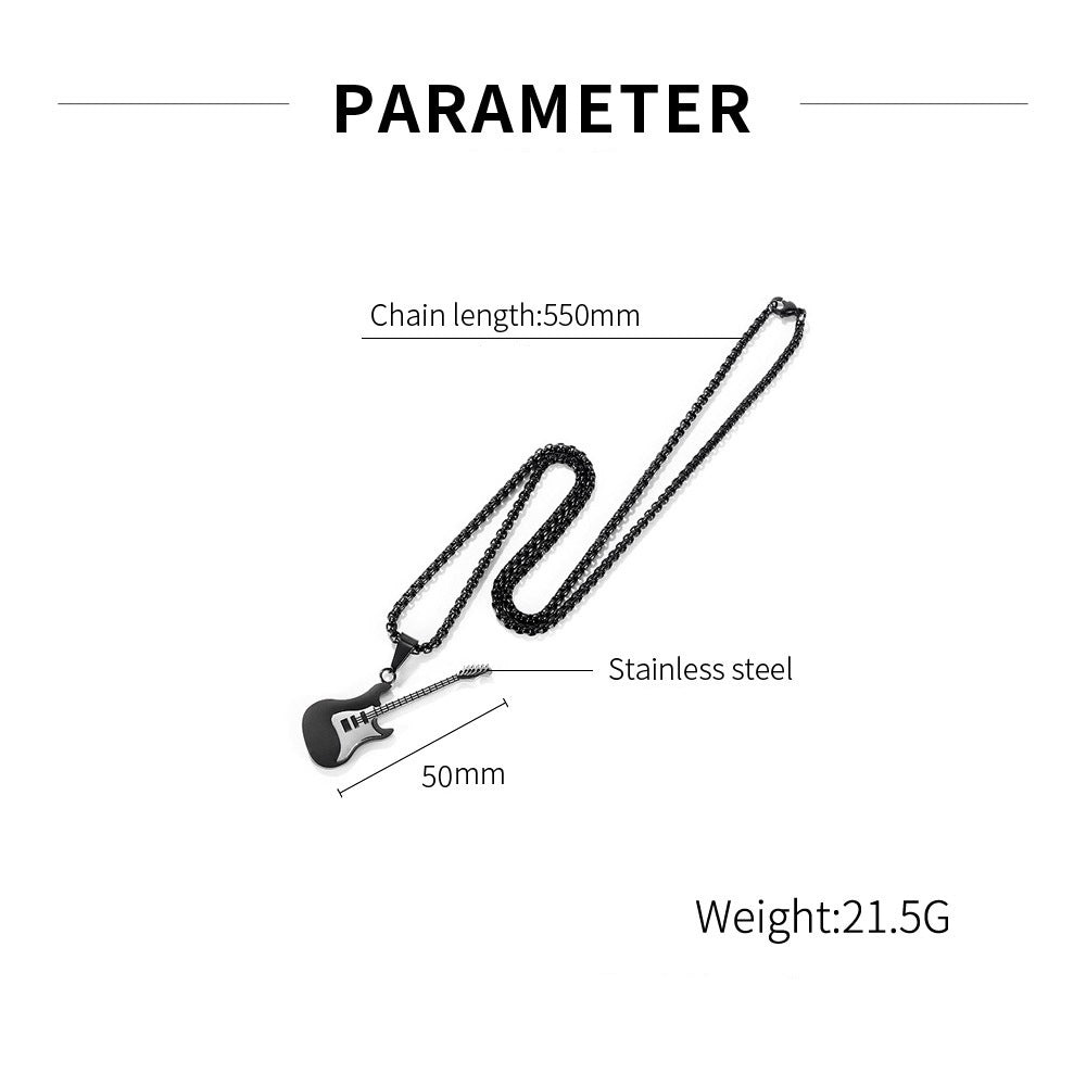 Titanium Steel Electric Guitar Pendant Chain Necklace