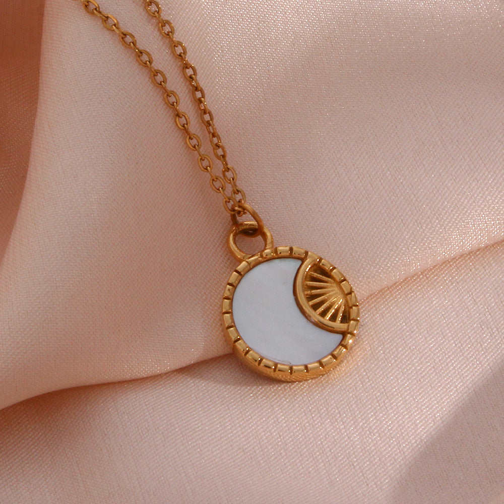 Stainless Steel Shell Moon Sun Necklace