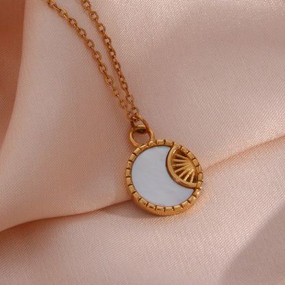 Stainless Steel Shell Moon Sun Necklace